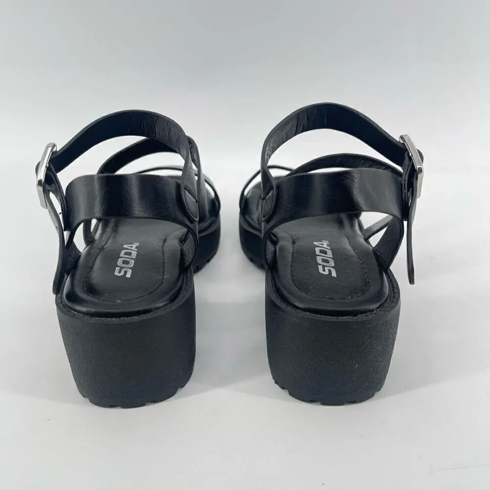 SODA Account Girls Black Platform Sandals Size 3 Y2K Chunky Heel Open Toe Shoes